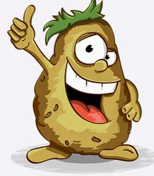 Dessin humoristique d'une pomme de terre joyeuse