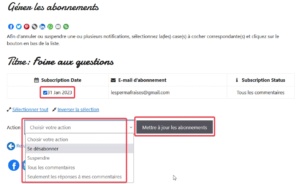 Gérer les abonnements aux commentaires