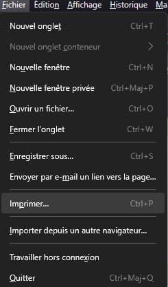 Menu Fichier Imprimer Firefox
